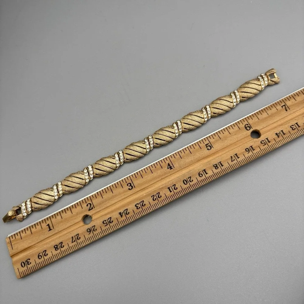 Vintage Trifari Bracelet Gold Tone Faux Rhinestones Textured MCM Elegant